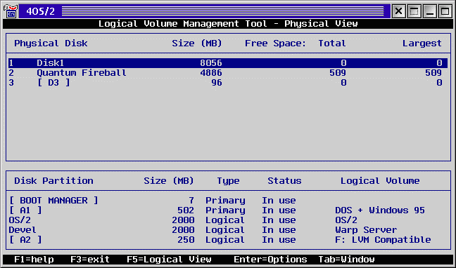 LVM.EXE physikalische Ansicht